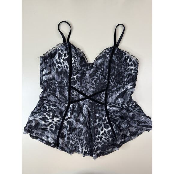 Venus Y2K Lace Babydoll Top Womens L Black Grey Cheetah Whimsigoth Velvet Straps - Picture 4 of 14